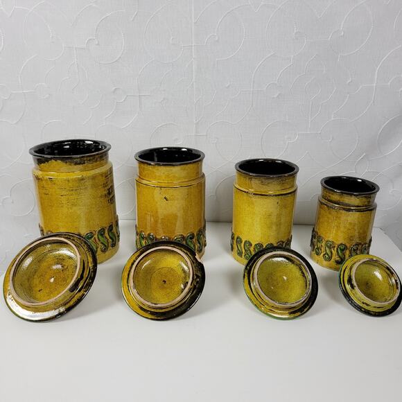 Set of 4 Vintage Baldelli Pottery Ceramic Cookie Canisters with Lid Green Italy - Picture 5 of 13